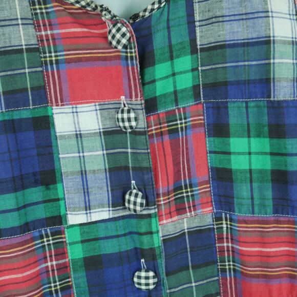Vintage M L Dress 90s Gingham Madras Plaid Patchwork Cottagecore Grunge Prairie - Picture 4 of 9